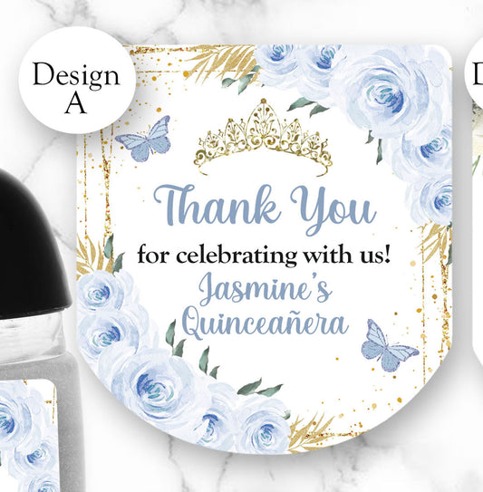 Blue Quinceanera Sweet Sixteen Pocketbac Hand Sanitizer Labels
