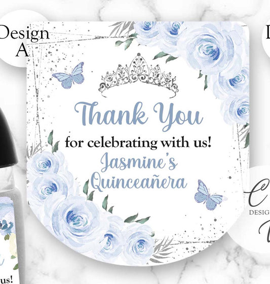 Blue Quinceanera Sweet Sixteen Pocketbac Hand Sanitizer Labels