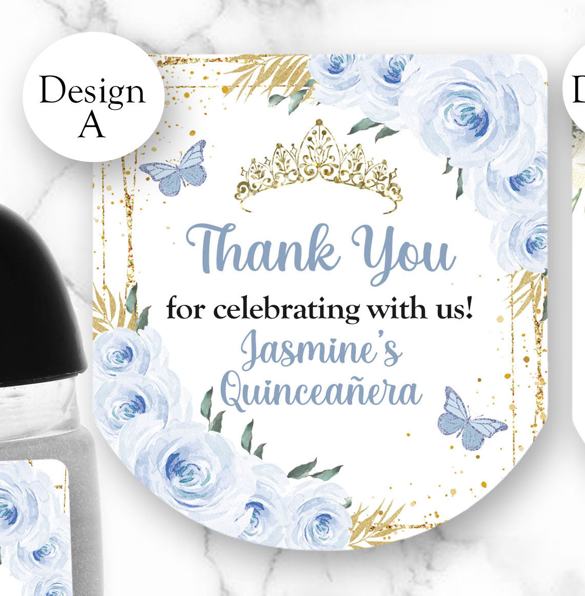 Blue Quinceanera Sweet Sixteen Pocketbac Hand Sanitizer Labels