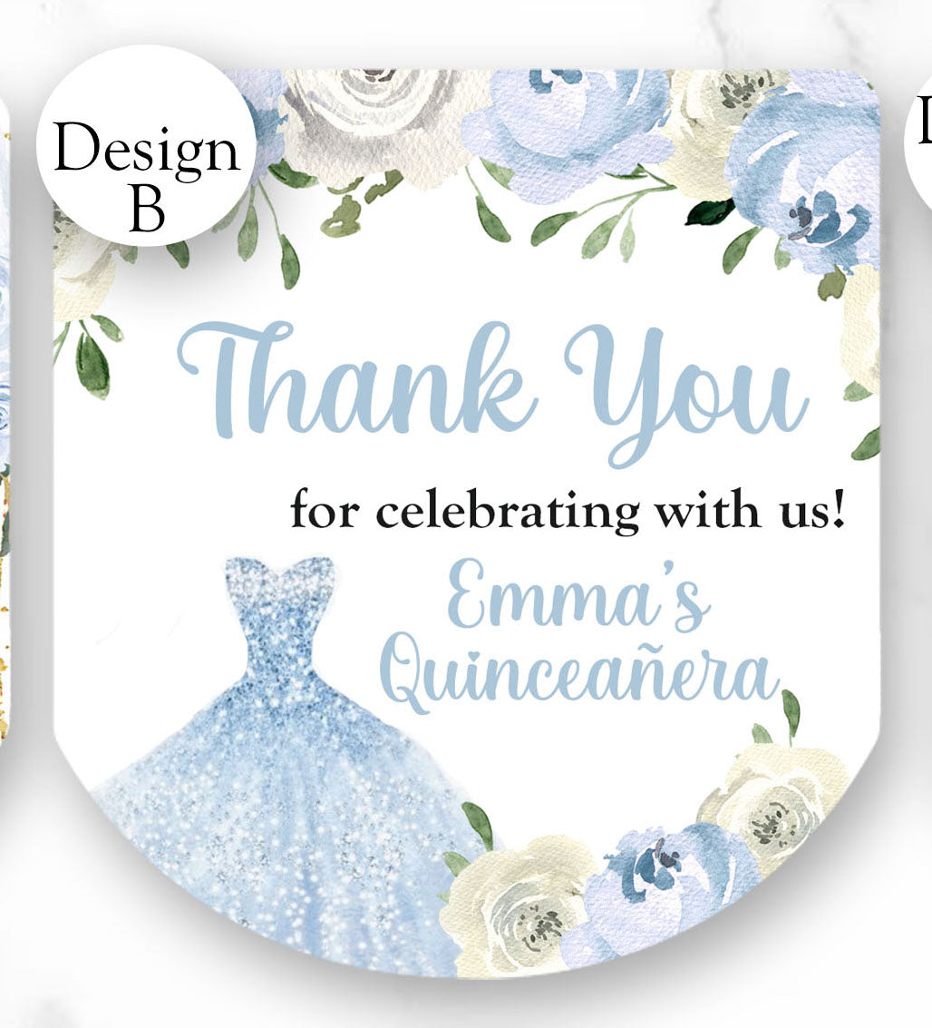 Blue Quinceanera Sweet Sixteen Pocketbac Hand Sanitizer Labels