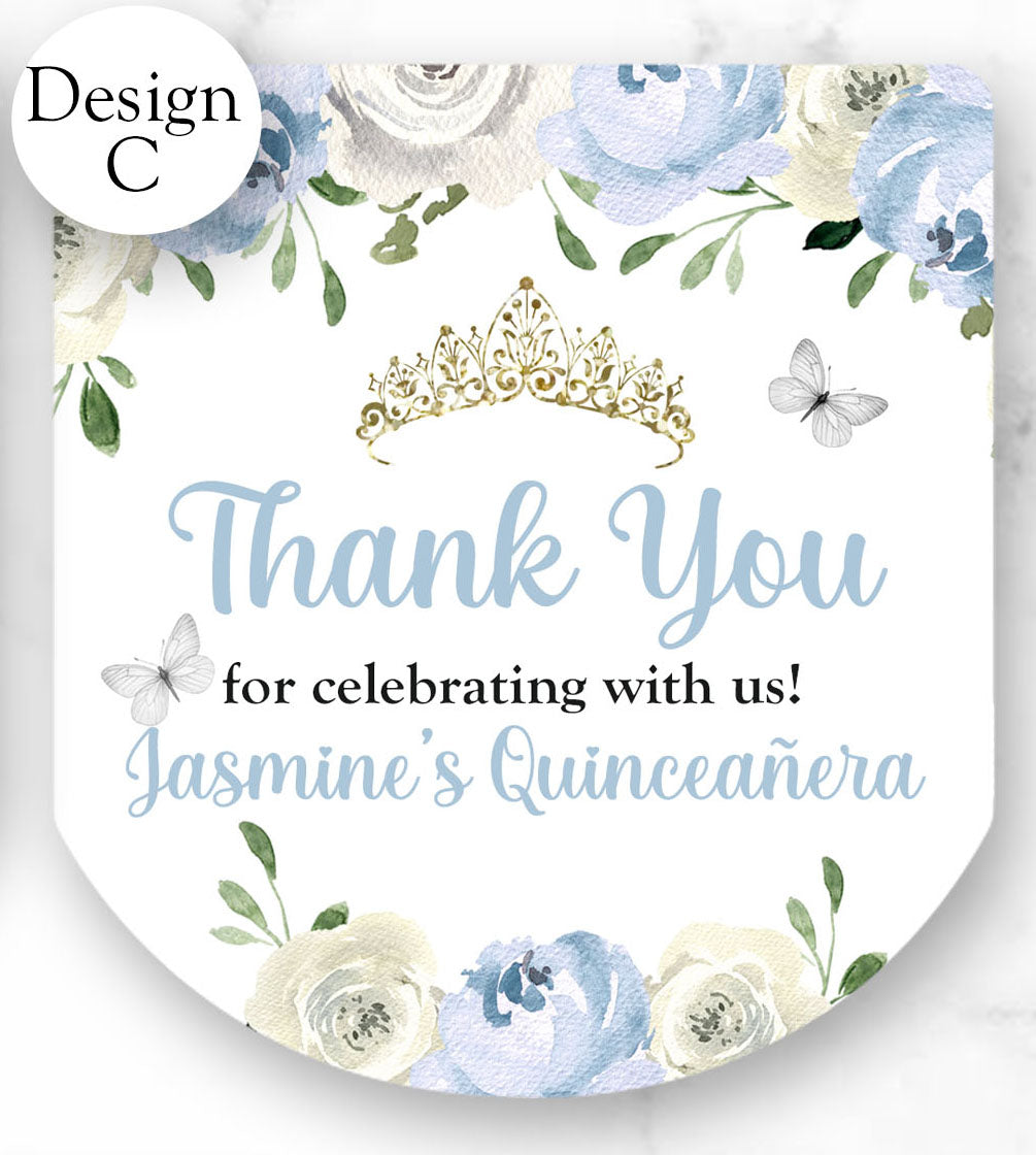 Blue Quinceanera Sweet Sixteen Pocketbac Hand Sanitizer Labels