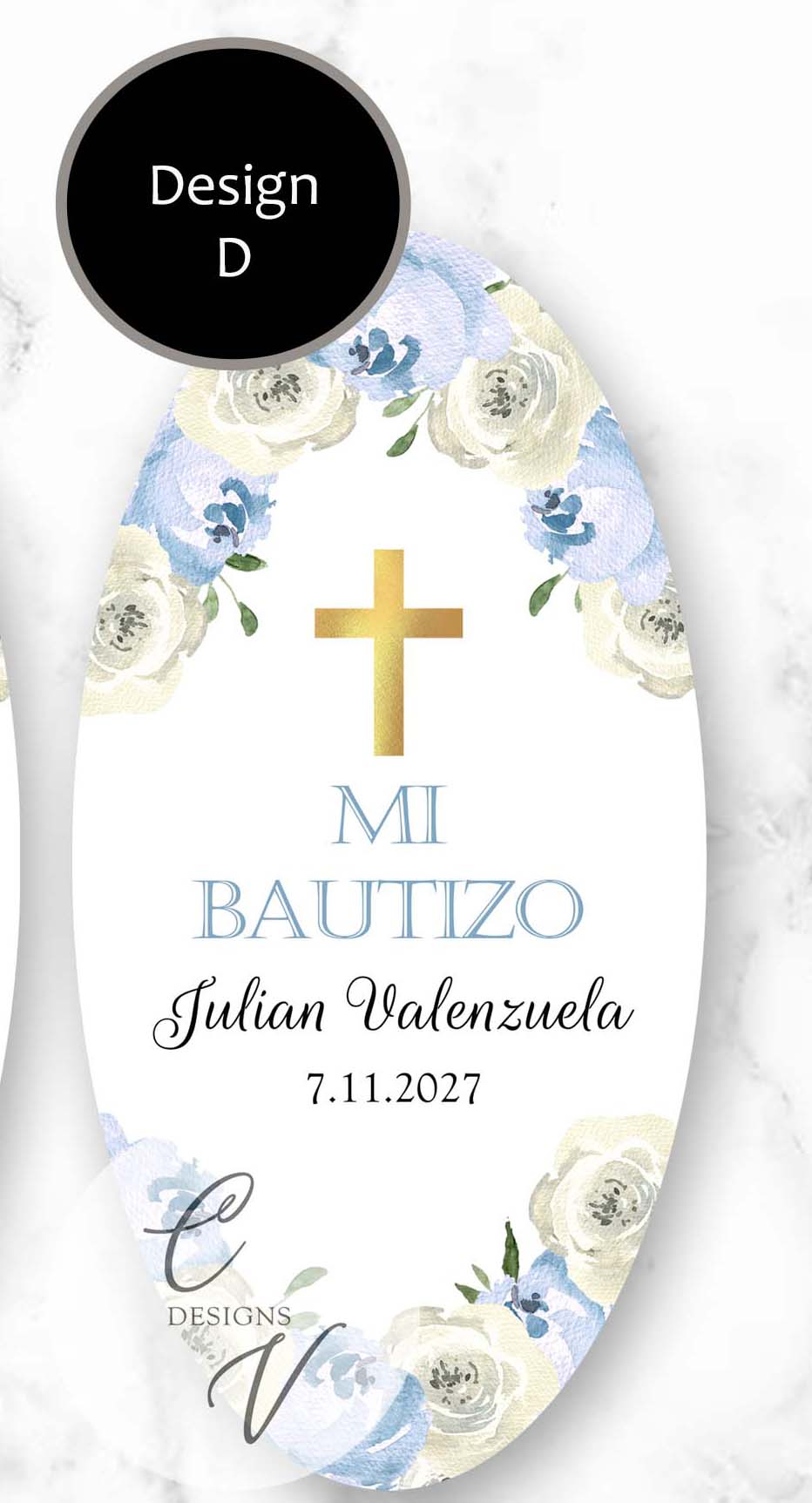 Baptism Cross Floral Blue Pink Candle Labels