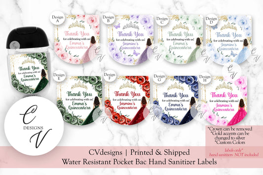 Quinceanera Sweet Sixteen Pocketbac Hand Sanitizer Labels