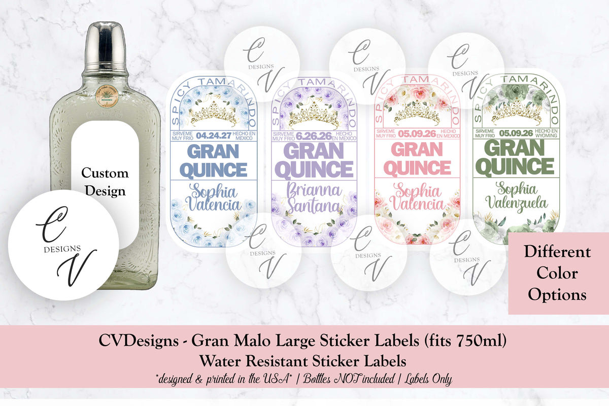 Quinceanera or Custom Gran Malo Tequila Large Bottle Labels only