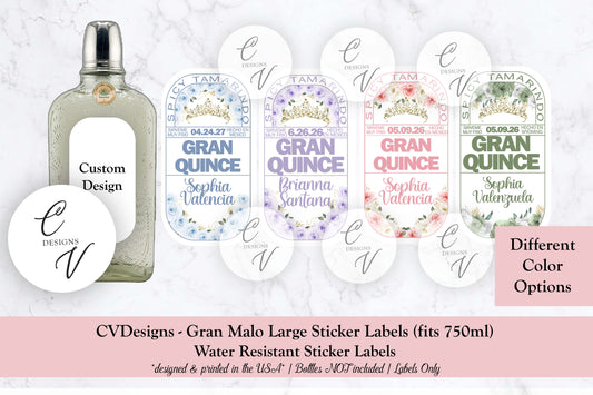 Quinceanera or Custom Gran Malo Tequila Large Bottle Labels only