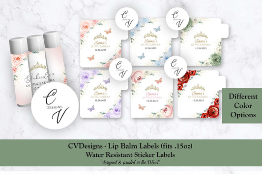Quinceanera Sweet Sixteen Lip Balm Labels