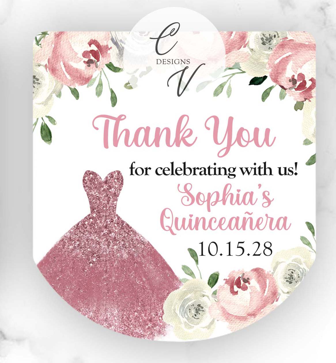 Pink Quinceanera Sweet Sixteen Pocketbac Hand Sanitizer Labels