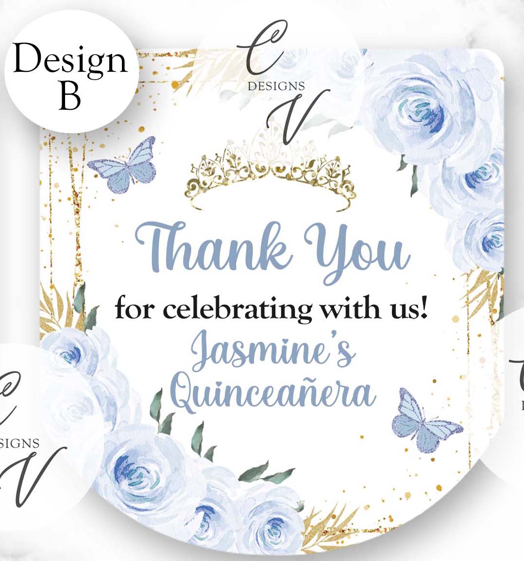 Blue Quinceanera Sweet Sixteen Pocketbac Hand Sanitizer Labels