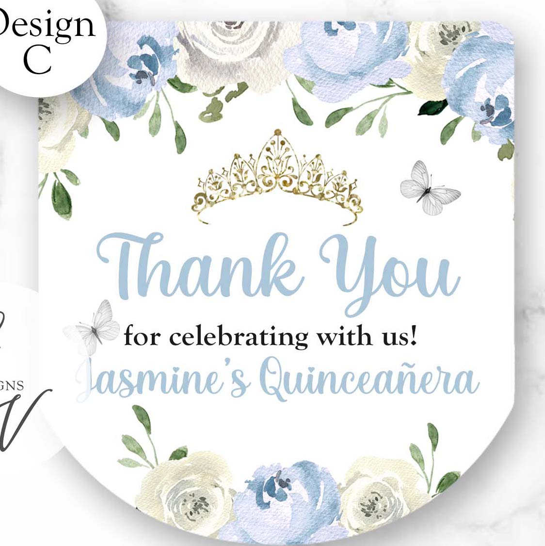Blue Quinceanera Sweet Sixteen Pocketbac Hand Sanitizer Labels
